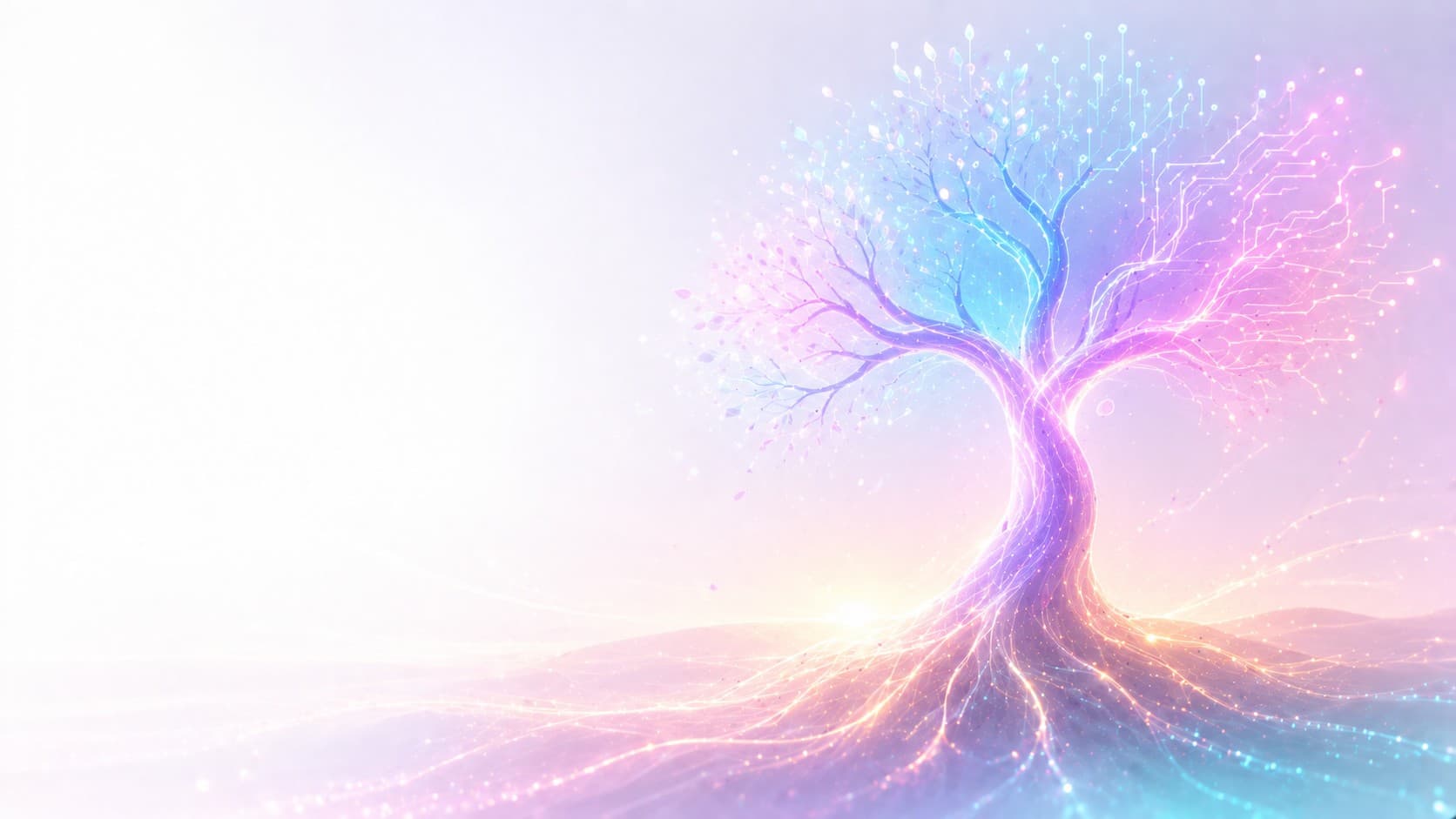 Illustration Arborys IA : à propos de l'agence d'automatisation IA — visuel abstrait, palette signature cyan/violet/magenta