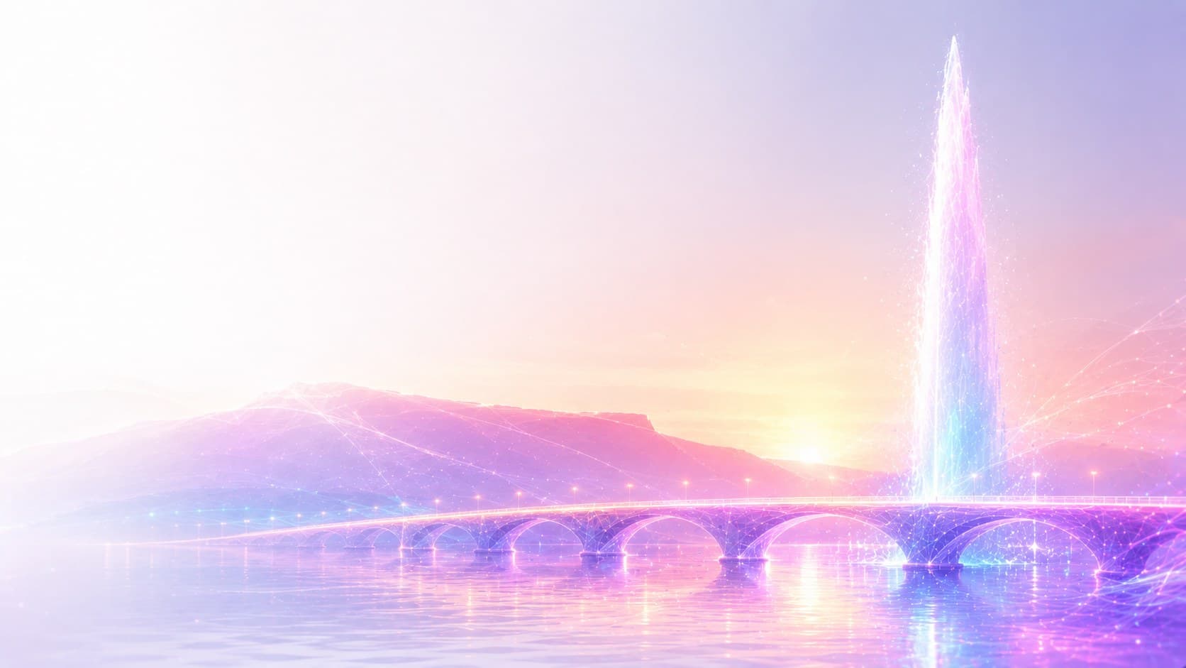 Vue de Genève avec jet d'eau, pont du Mont-Blanc et Salève — territoire Arborys IA